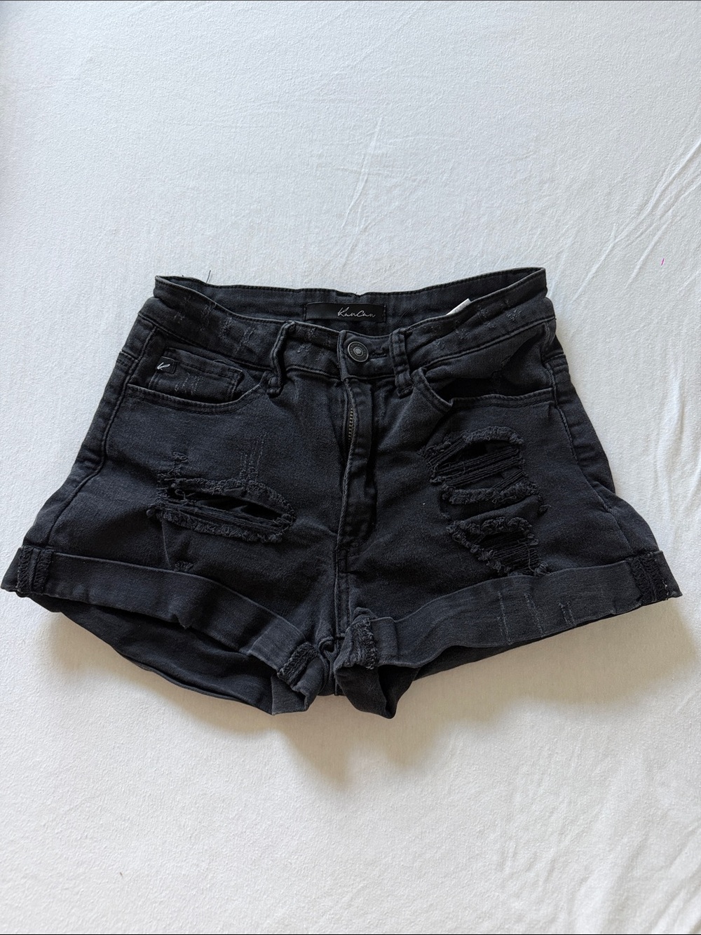 KanCan Black Distressed High-Rise Jean Shorts